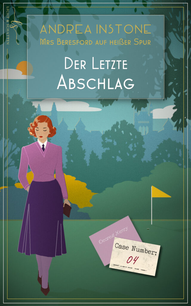 Cover Mrs Beresford 4, Illustration, Golfplatz, Emma in Pulli und Rock, 1935