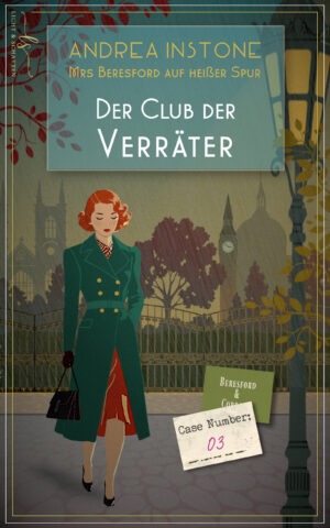 Illustriertes Kriminalromancover. London 1934, Emma, rothaarig, Mantel, Kleid, Tasche. Es regnet am späten Nachmittag